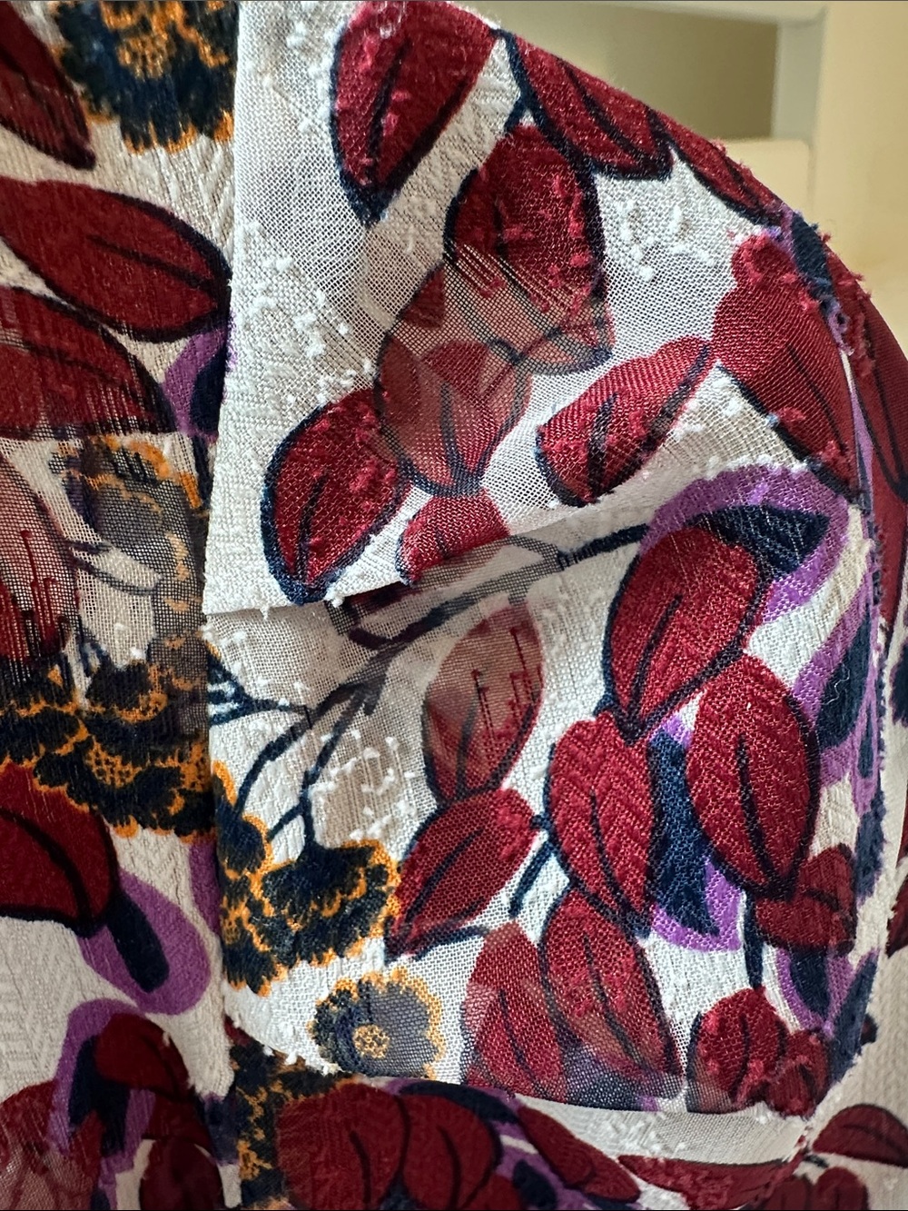 Ann Taylor Cream Blouse with Maroon and Purple Leaf Print and Neck Tie - Picture 13 of 13